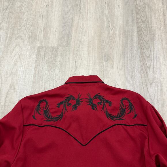 Vintage Scully Western Dragon Button Shirt Medium Red Embroidered Rockabilly - Picture 9 of 11
